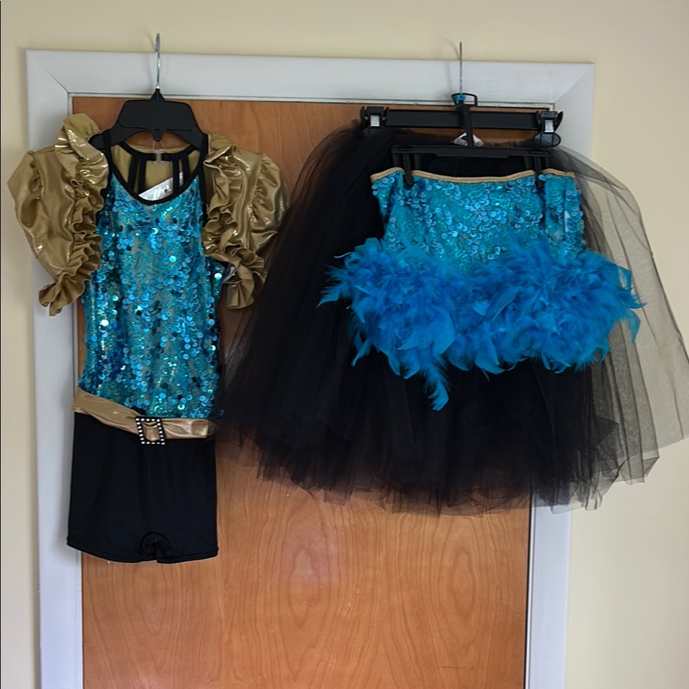 Kids Sequin and Feather Costume Set - Blue and Gold